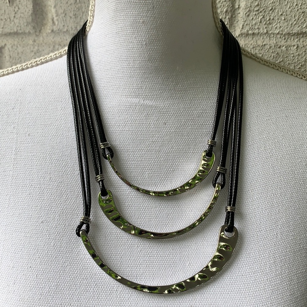 Triple Layered Lanyard & Silver Scythe Necklace